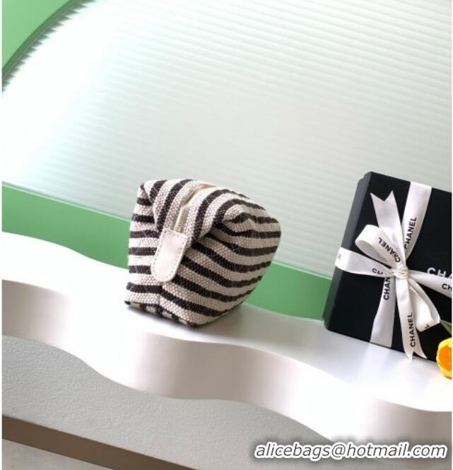 Best Product Chanel Striped Printed Fabric Zipped Case AP4990 Black 2026