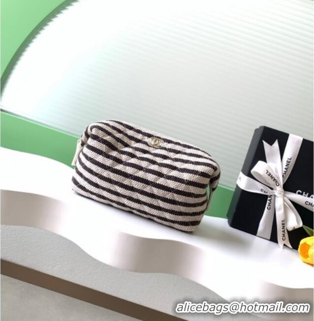 Best Product Chanel Striped Printed Fabric Zipped Case AP4990 Black 2026