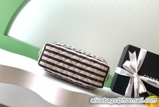 Best Product Chanel Striped Printed Fabric Zipped Case AP4990 Black 2026