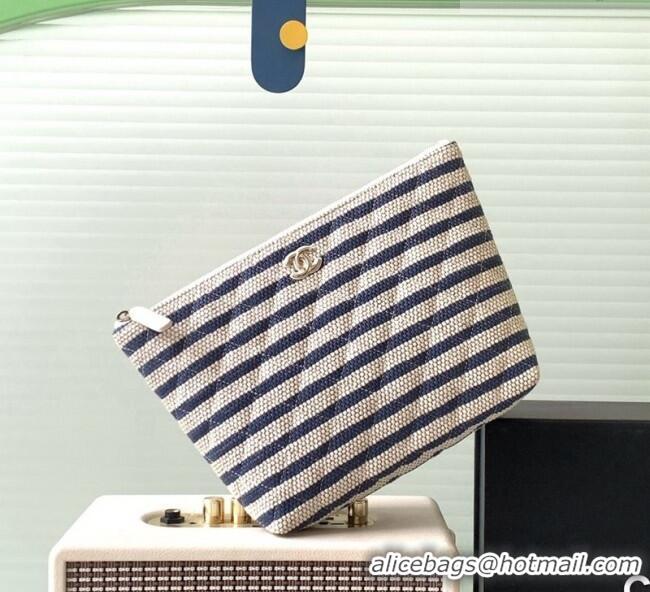 Cheapest Chanel Striped Printed Fabric Zipped Case AP4989 Blue 2026