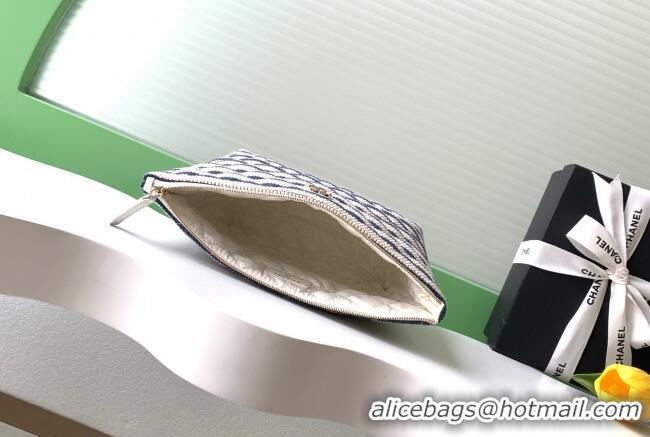 Cheapest Chanel Striped Printed Fabric Zipped Case AP4989 Blue 2026