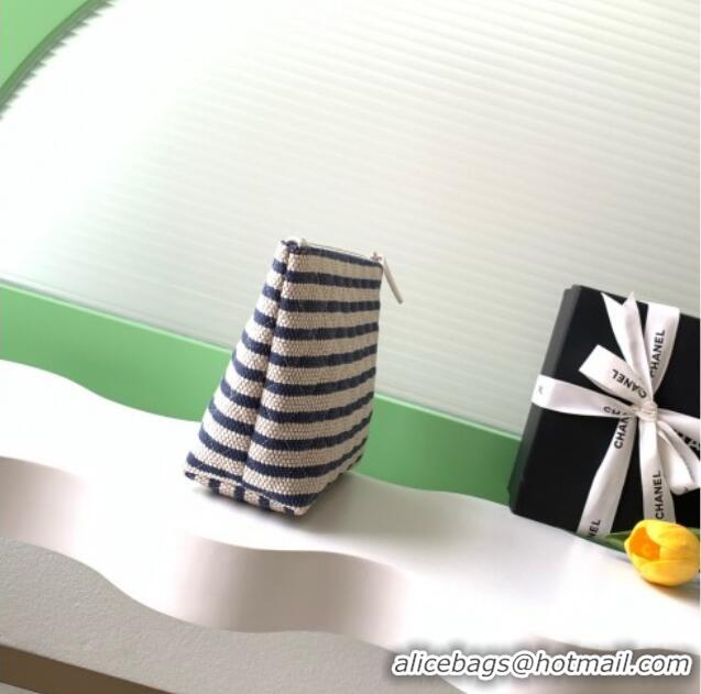 Cheapest Chanel Striped Printed Fabric Zipped Case AP4989 Blue 2026