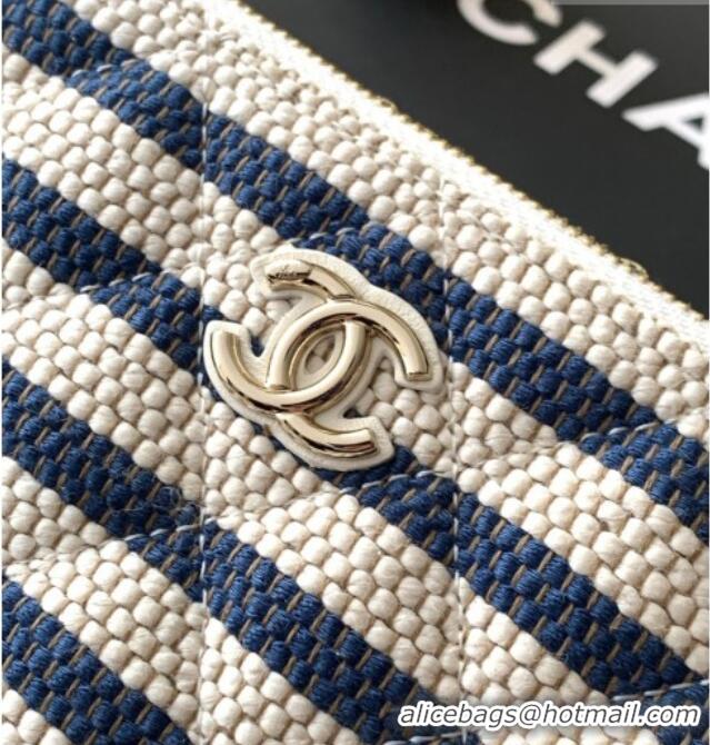 Cheapest Chanel Striped Printed Fabric Zipped Case AP4989 Blue 2026