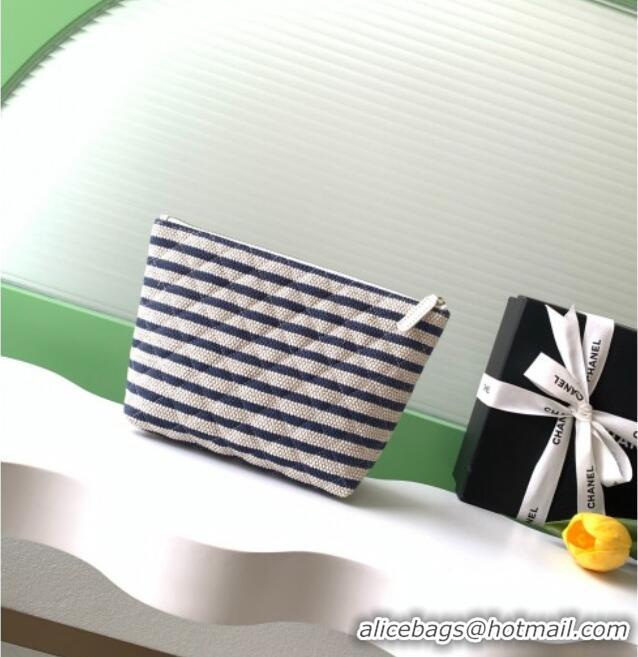 Cheapest Chanel Striped Printed Fabric Zipped Case AP4989 Blue 2026