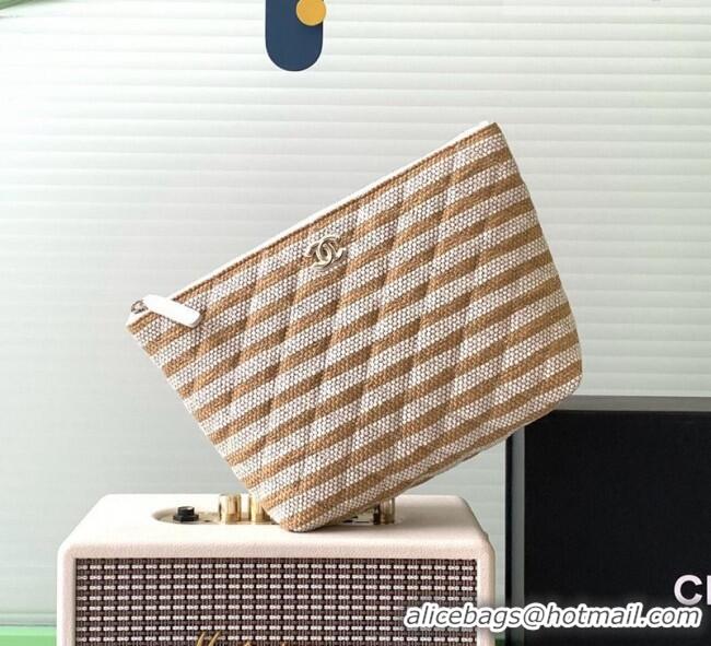 Most Popular Chanel Striped Printed Fabric Zipped Case AP4989 Beige 2026