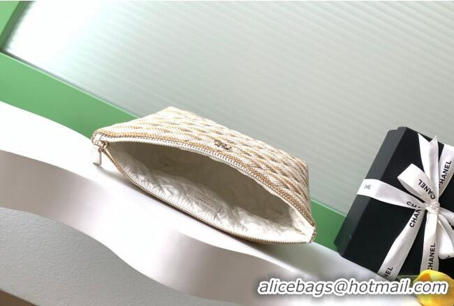 Most Popular Chanel Striped Printed Fabric Zipped Case AP4989 Beige 2026