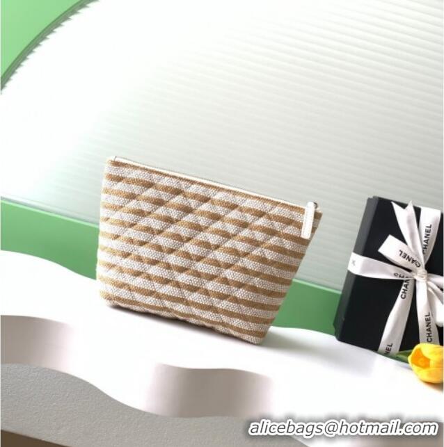 Most Popular Chanel Striped Printed Fabric Zipped Case AP4989 Beige 2026
