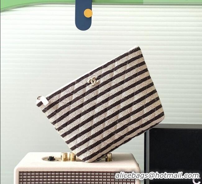 Buy New Cheap Chanel Striped Printed Fabric Zipped Case AP4989 Black 2026