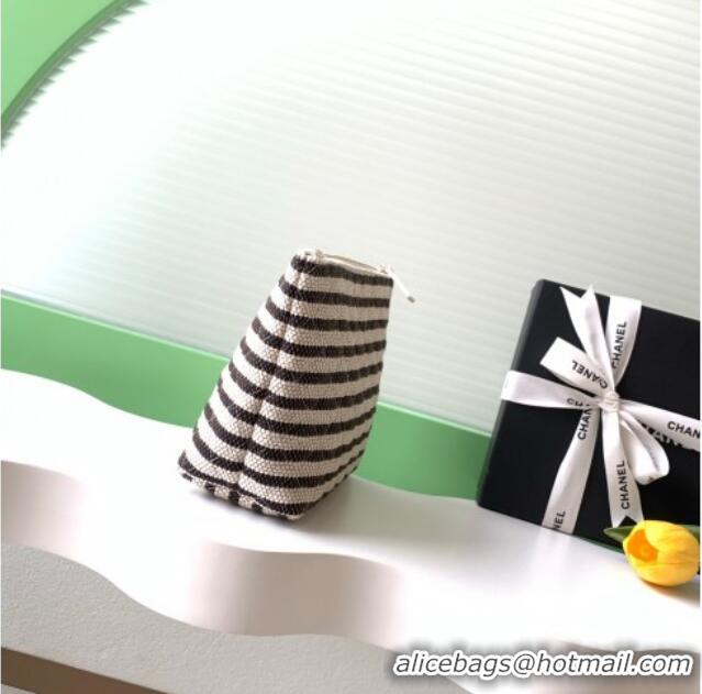 Buy New Cheap Chanel Striped Printed Fabric Zipped Case AP4989 Black 2026