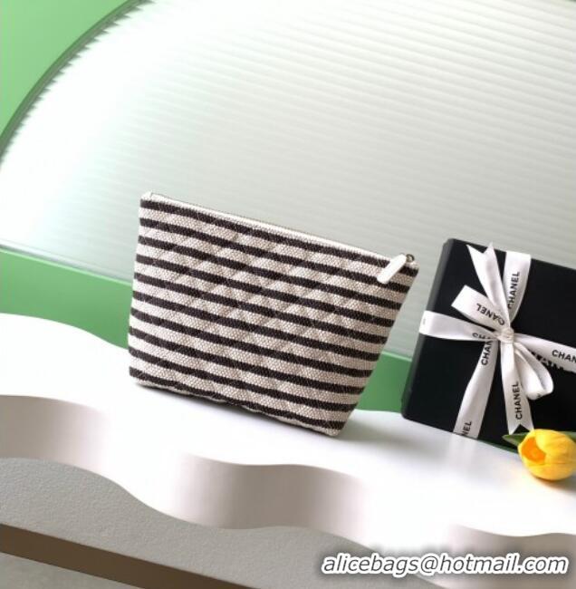 Buy New Cheap Chanel Striped Printed Fabric Zipped Case AP4989 Black 2026