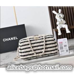 Top Grade Chanel Striped Printed Fabric Clutch with Chain AP4986 Black 2026