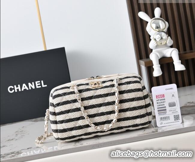 Top Grade Chanel Striped Printed Fabric Clutch with Chain AP4986 Black 2026
