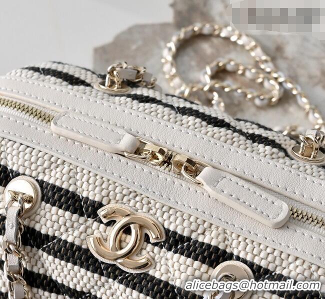 Top Grade Chanel Striped Printed Fabric Clutch with Chain AP4986 Black 2026