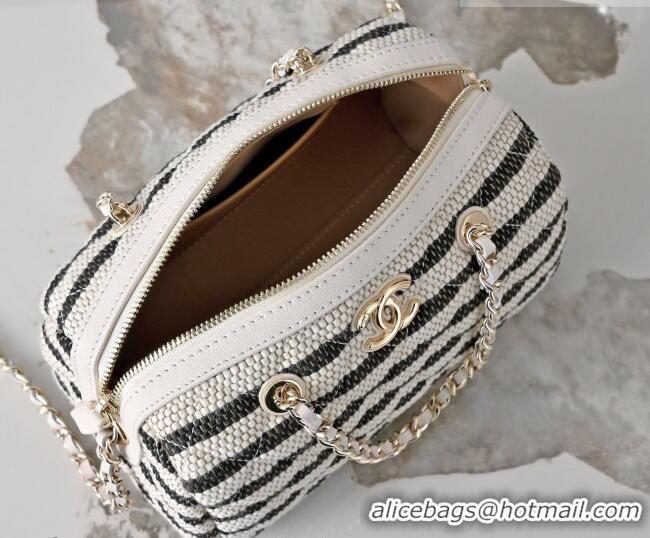 Top Grade Chanel Striped Printed Fabric Clutch with Chain AP4986 Black 2026