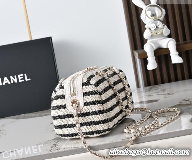 Top Grade Chanel Striped Printed Fabric Clutch with Chain AP4986 Black 2026