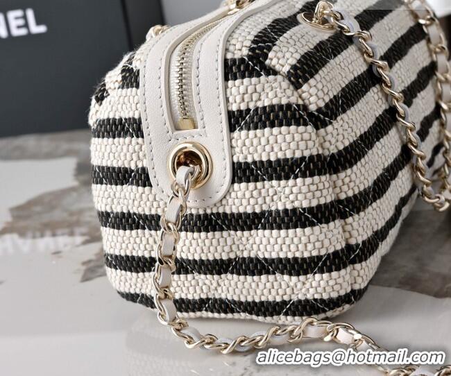 Top Grade Chanel Striped Printed Fabric Clutch with Chain AP4986 Black 2026