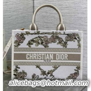 Stylish Dior Medium Book Tote Bag in Multicolor Amour de Roses Embroidery and Latte White Calfskin 60126084 2026