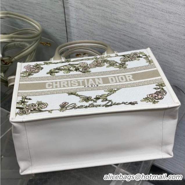 Stylish Dior Medium Book Tote Bag in Multicolor Amour de Roses Embroidery and Latte White Calfskin 60126084 2026