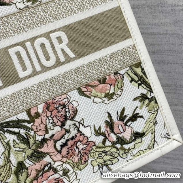 Popular Style Dior Medium Book Tote Bag in Multicolor Roses Embroidery and Latte White Calfskin 60126086 2026