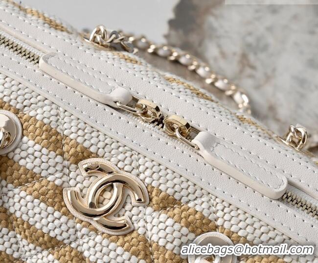 Popular Style Chanel Striped Printed Fabric Clutch with Chain AP4986 Beige 2026