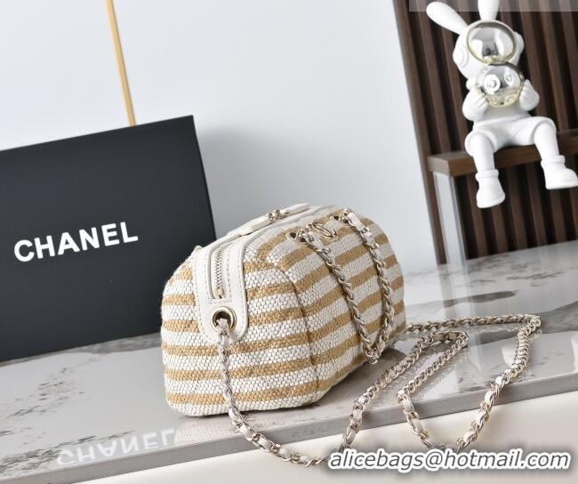Popular Style Chanel Striped Printed Fabric Clutch with Chain AP4986 Beige 2026