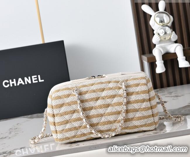 Popular Style Chanel Striped Printed Fabric Clutch with Chain AP4986 Beige 2026