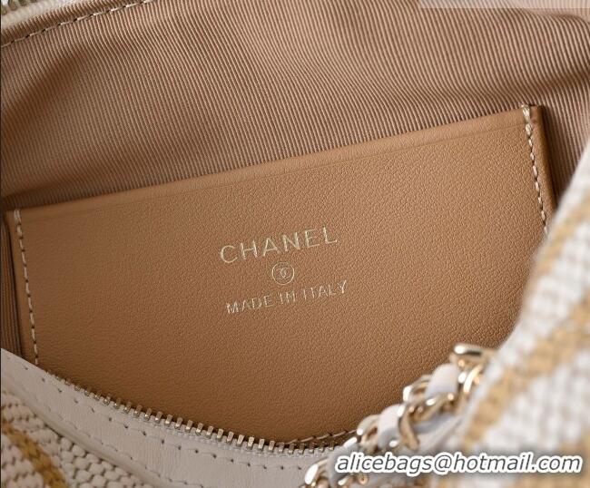 Popular Style Chanel Striped Printed Fabric Clutch with Chain AP4986 Beige 2026