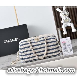 Luxury Cheap Chanel Striped Printed Fabric Clutch with Chain AP4986 Blue 2026
