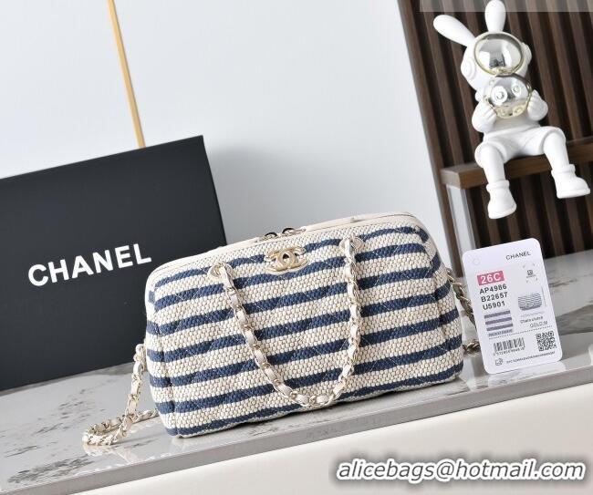 Luxury Cheap Chanel Striped Printed Fabric Clutch with Chain AP4986 Blue 2026