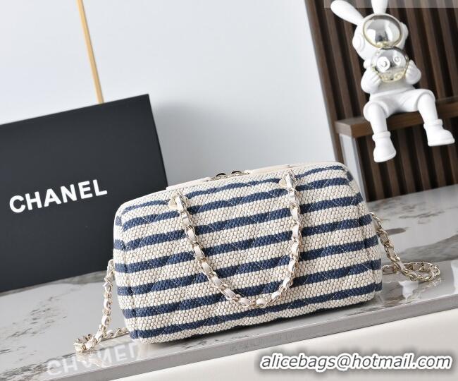 Luxury Cheap Chanel Striped Printed Fabric Clutch with Chain AP4986 Blue 2026