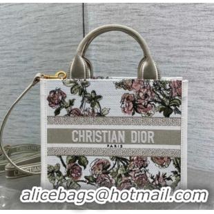 Low Price Dior Small Book Tote Bag in Multicolor Roses Embroidery and Latte White Calfskin 60126087 2026