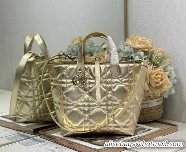 Luxury Cheap Dior Medium Toujours Vertical Tote Bag in Macrocannage Calfskin Gold-Tone 60126093 2026