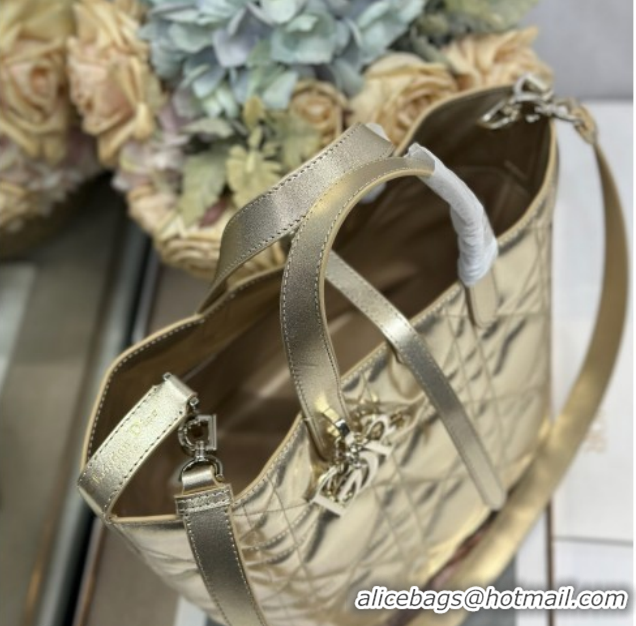 Luxury Cheap Dior Medium Toujours Vertical Tote Bag in Macrocannage Calfskin Gold-Tone 60126093 2026