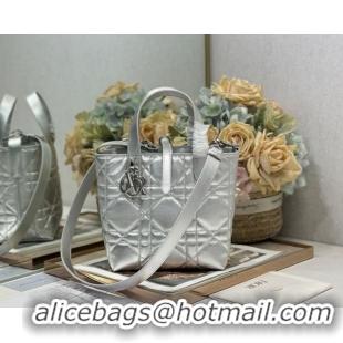 Hot Style Dior Small Toujours Vertical Tote Bag in Macrocannage Calfskin Silver-Tone 60126094 2026