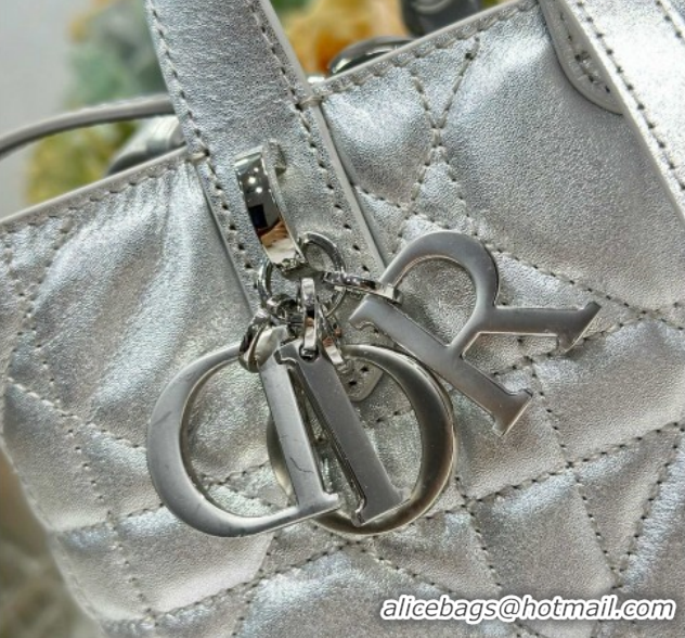 Hot Style Dior Small Toujours Vertical Tote Bag in Macrocannage Calfskin Silver-Tone 60126094 2026