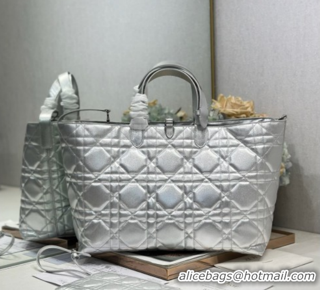 Big Discount Dior Large Toujours Tote bag in Macrocannage Calfskin Leather Silver-Tone 0126096 2026