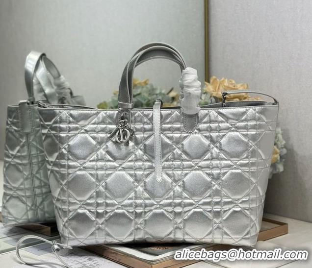 Big Discount Dior Large Toujours Tote bag in Macrocannage Calfskin Leather Silver-Tone 0126096 2026