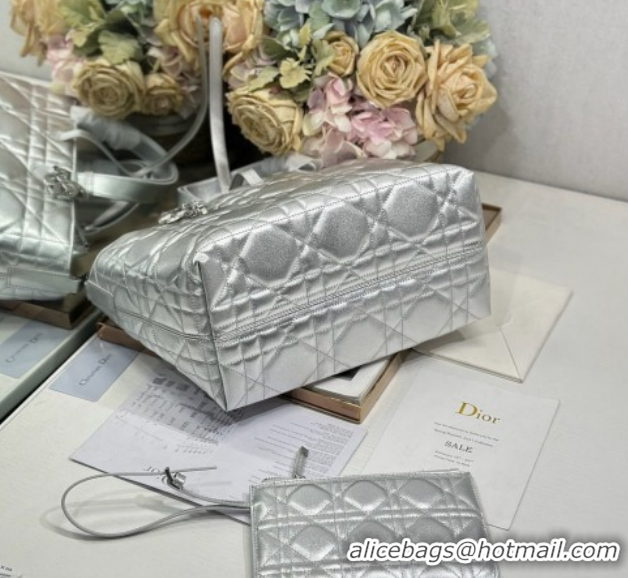 Stylish Dior Medium Toujours Tote bag in Macrocannage Calfskin Leather 0126098 Silver-Tone 2026