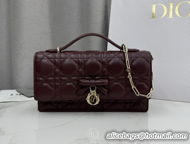 Stylish Dior My Dior Mini Bag in Cannage Lambskin Leather 0126105 Dark Burgundy 2026