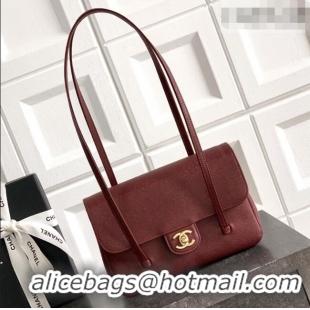 Promotional Chanel Small Flap Bag in Burgundy Grained Shiny Calfskin AS6130 Spring-Summer 2026 Pre-collection