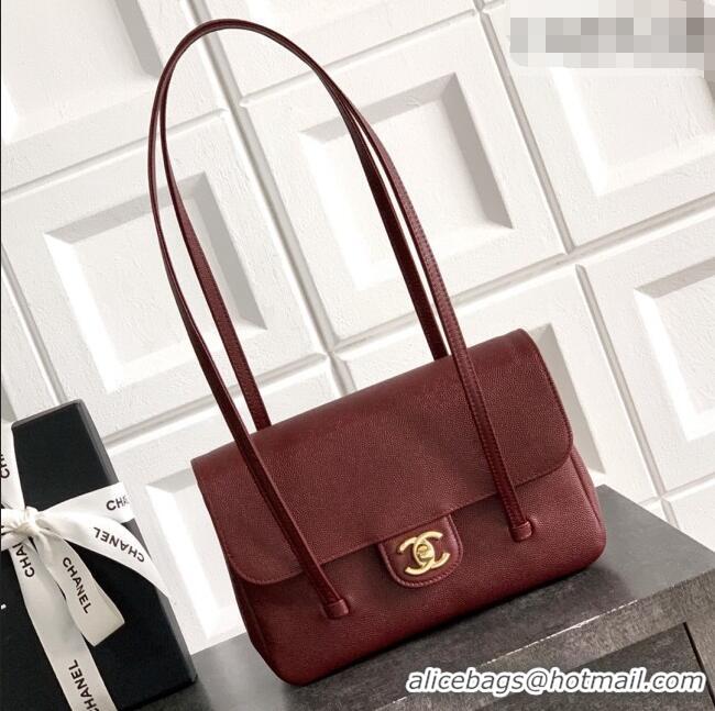 Promotional Chanel Small Flap Bag in Burgundy Grained Shiny Calfskin AS6130 Spring-Summer 2026 Pre-collection