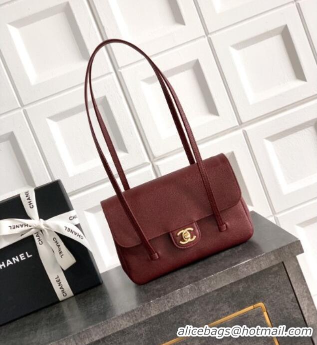 Promotional Chanel Small Flap Bag in Burgundy Grained Shiny Calfskin AS6130 Spring-Summer 2026 Pre-collection