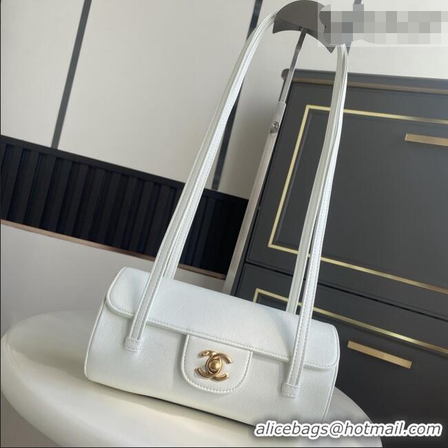Well Crafted Chanel Small Bowling Bag in White Grained Shiny Calfskin AS6130 Spring-Summer 2026 (Pre-order)