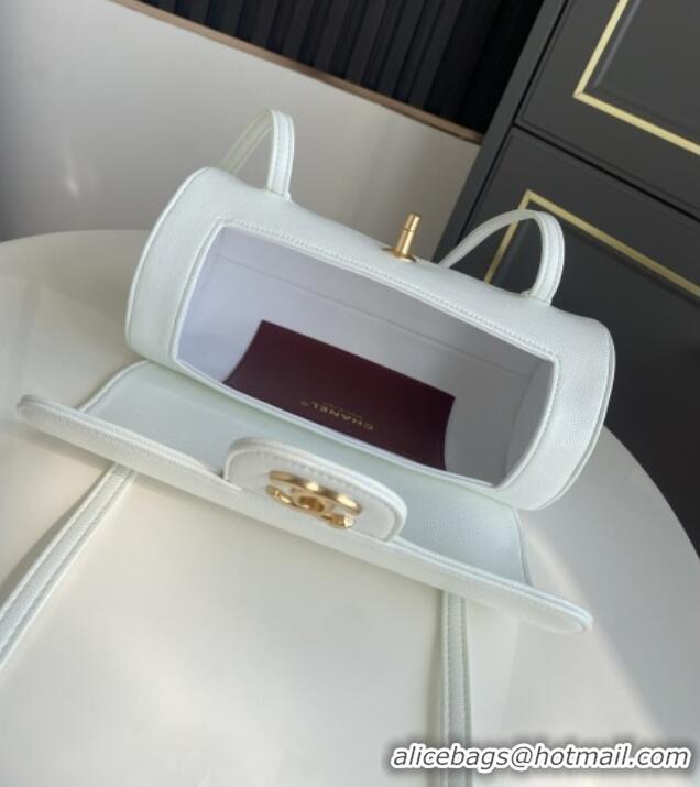 Well Crafted Chanel Small Bowling Bag in White Grained Shiny Calfskin AS6130 Spring-Summer 2026 (Pre-order)