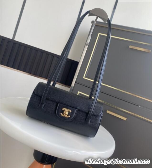 Top Design Chanel Small Bowling Bag in Black Grained Shiny Calfskin AS6130 Spring-Summer 2026 (Pre-order)