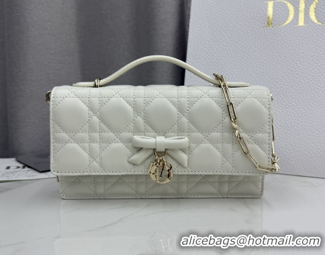 Luxury Dior My Dior Mini Bag in Cannage Lambskin Leather with Bow White/Gold 0126110 2026