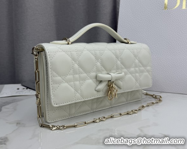 Luxury Dior My Dior Mini Bag in Cannage Lambskin Leather with Bow White/Gold 0126110 2026