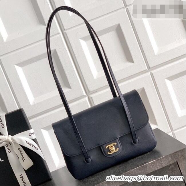 Popular Style Chanel Small Flap Bag in Navy Blue Grained Shiny Calfskin AS6130 Spring-Summer 2026 Pre-collection