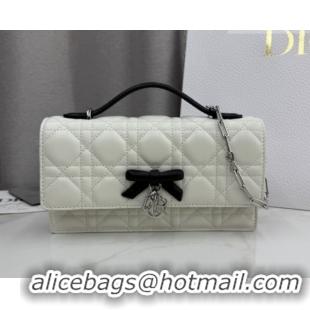 1:1 aaaaa Dior My Dior Mini Bag in Cannage Lambskin Leather with Bow White/Black 0126114 2026