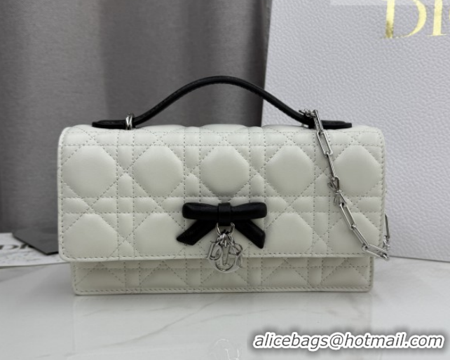 1:1 aaaaa Dior My Dior Mini Bag in Cannage Lambskin Leather with Bow White/Black 0126114 2026